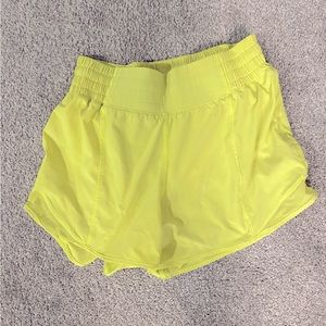 Lululemon hotty hot high rise shorts 4inch inseam. Electric lemon